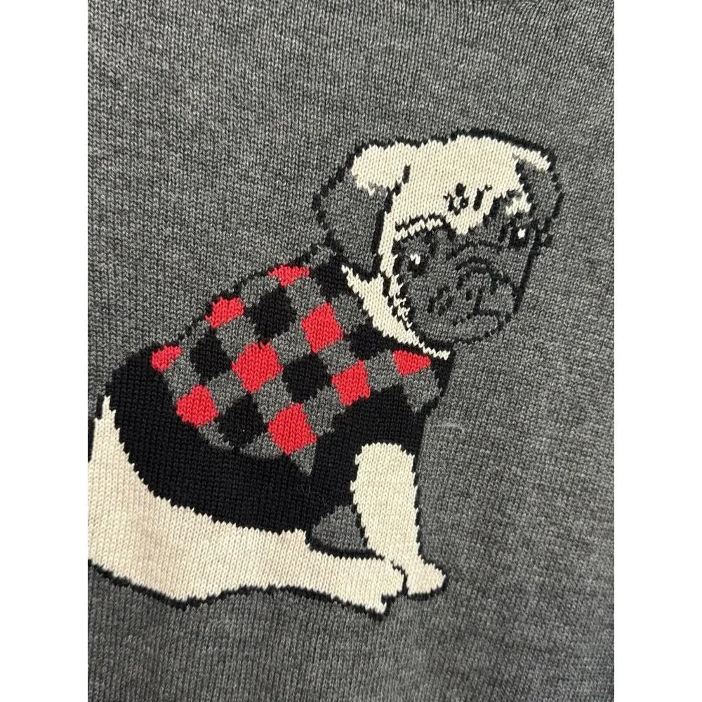 Charter Club Women's Cotton‎ Blend Pug Dog Gray Long Sleeve Sweater Size M
